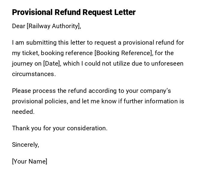 Provisional Refund Request Letter Provisional Refund Request Letter