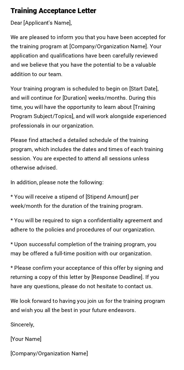 Training Acceptance Letter