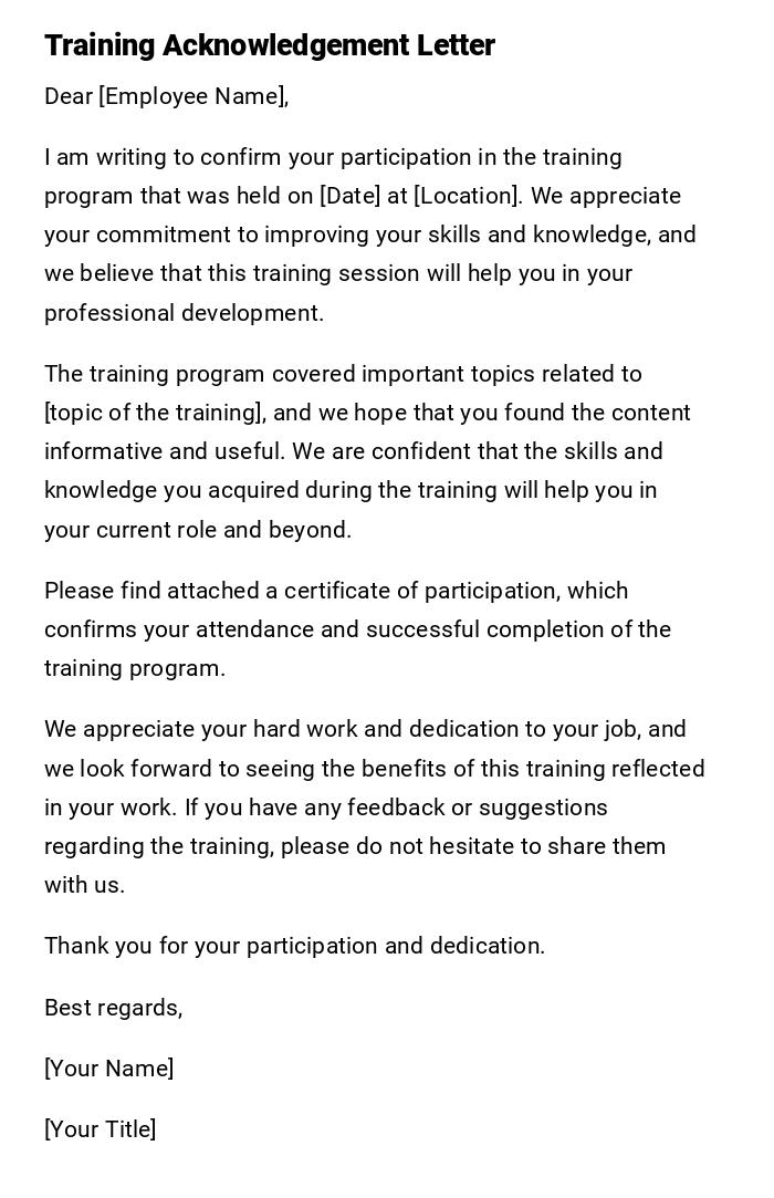 Training Acknowledgement Letter