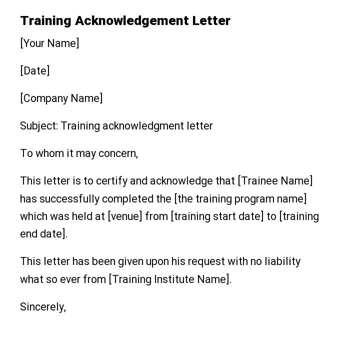 Training Acknowledgement Letter