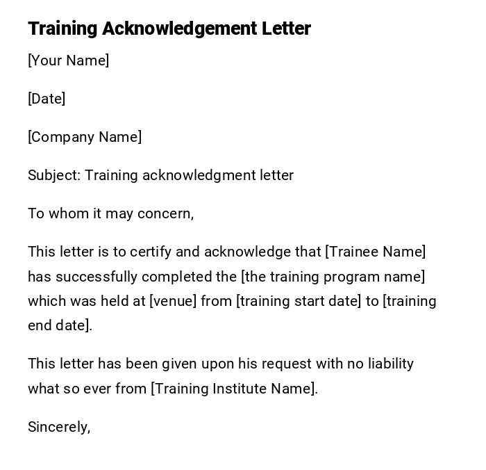 Training Acknowledgement Letter