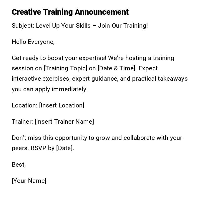 Creative Training Announcement Creative Training Announcement