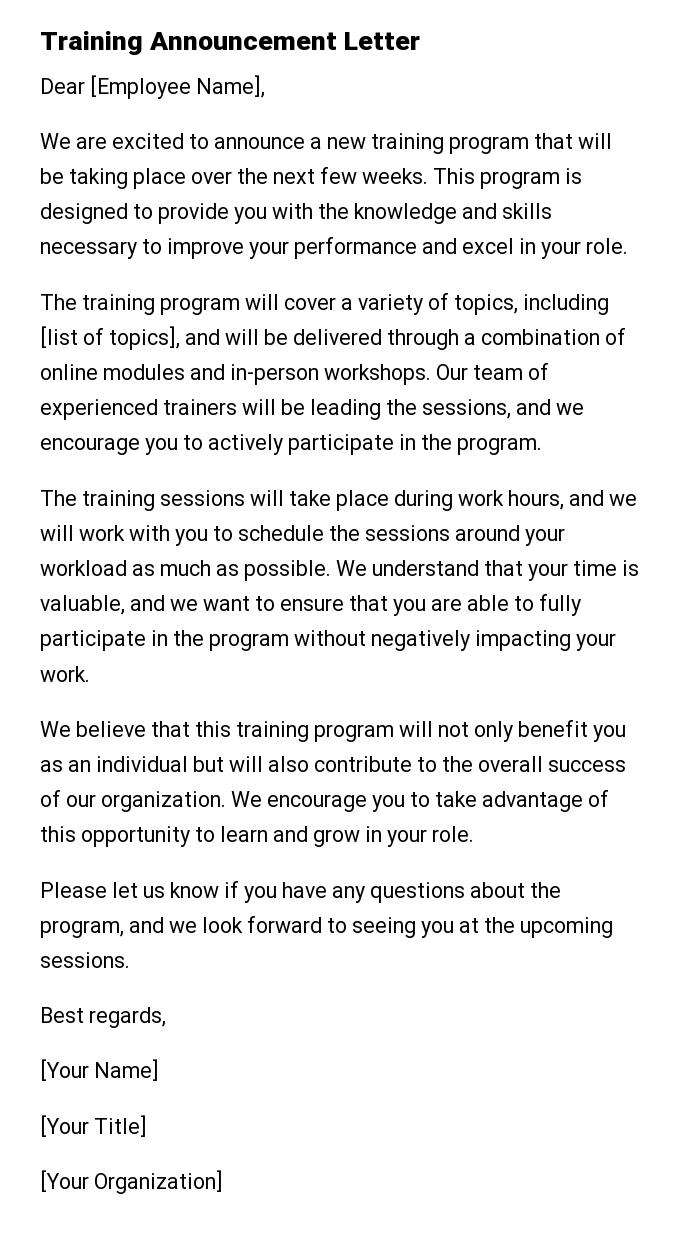 Training Announcement Letter