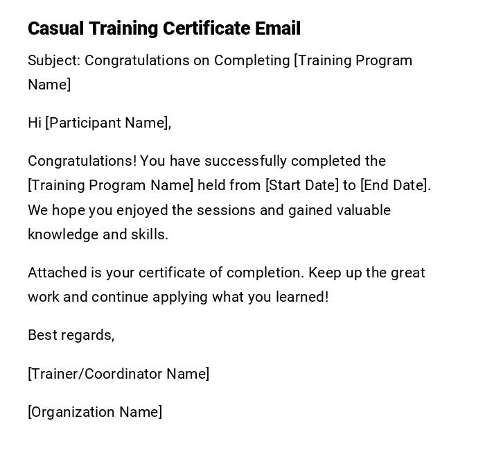 Casual Training Certificate Email