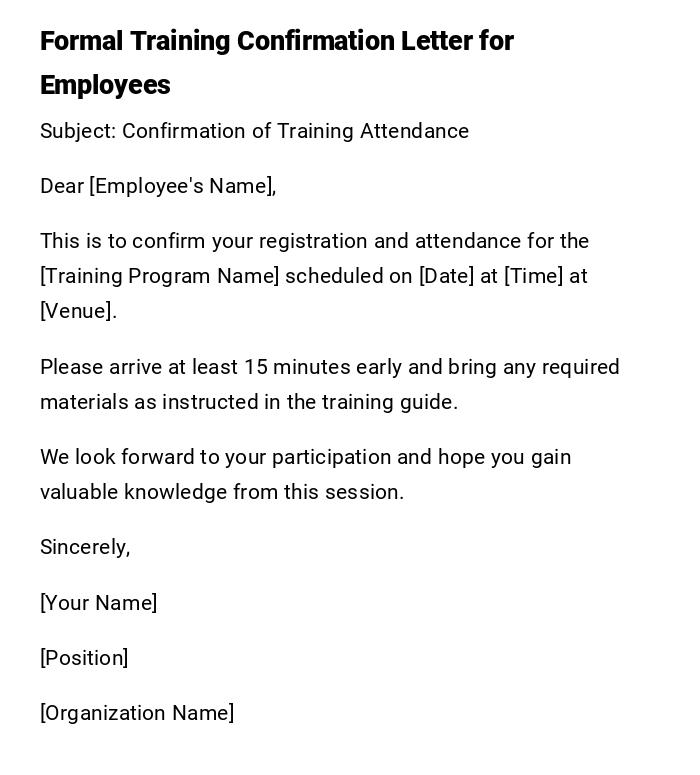 Formal Training Confirmation Letter for Employees