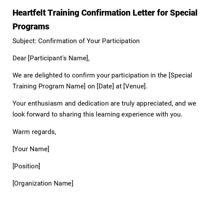 Heartfelt Training Confirmation Letter for Special Programs