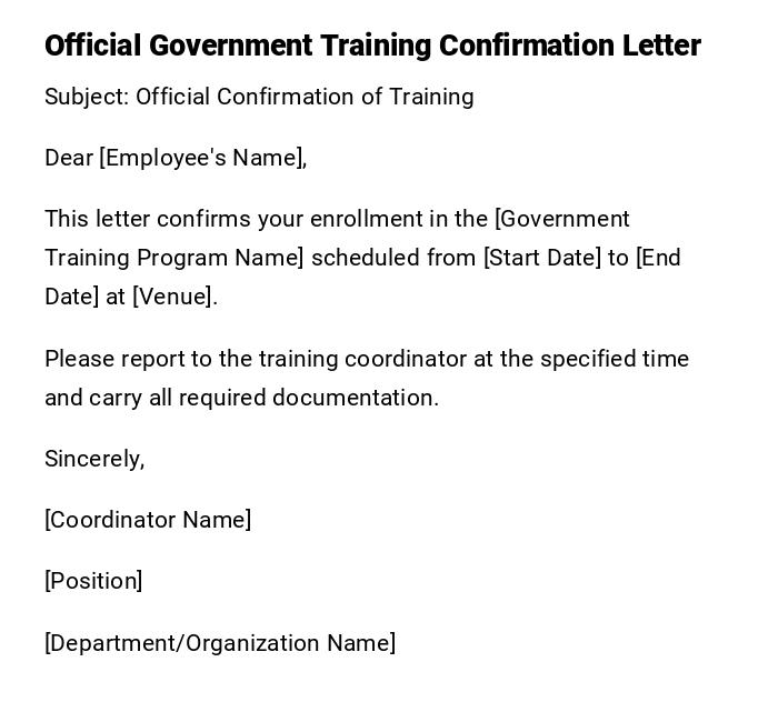 Official Government Training Confirmation Letter