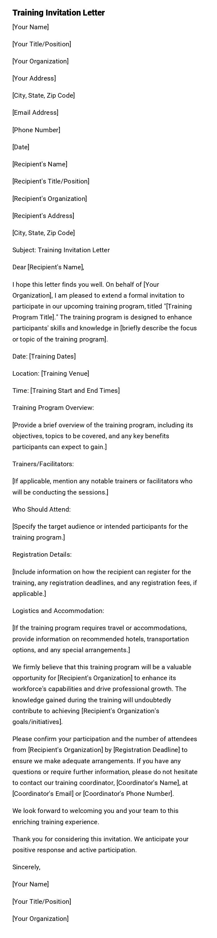 Training Invitation Letter