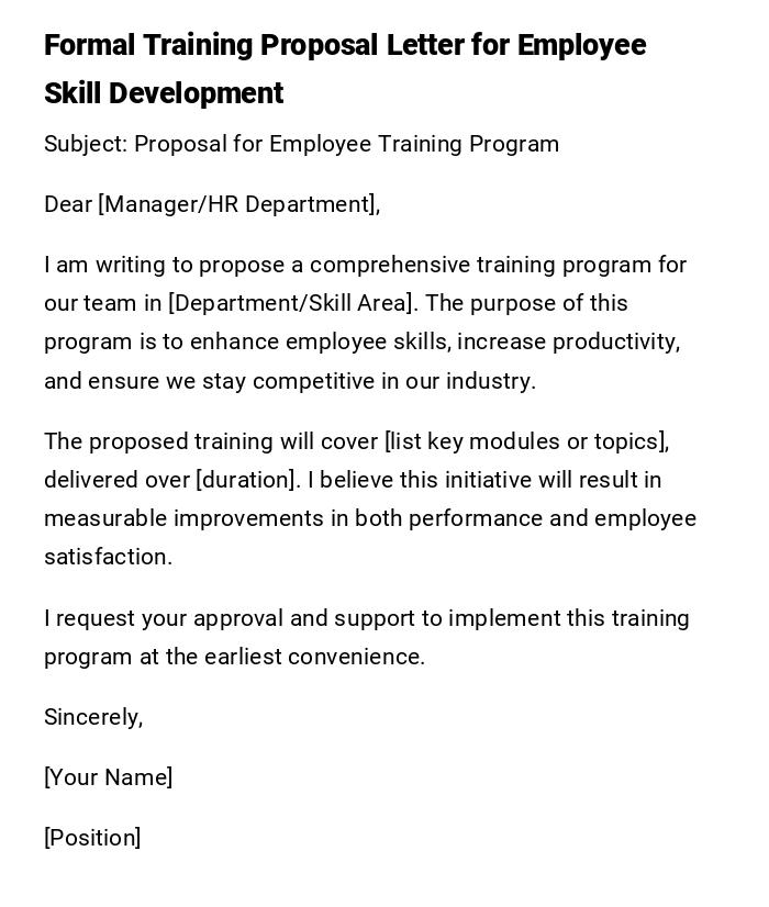 Formal Training Proposal Letter for Employee Skill Development