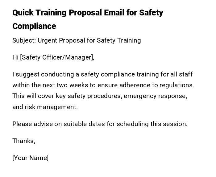 Quick Training Proposal Email for Safety Compliance
