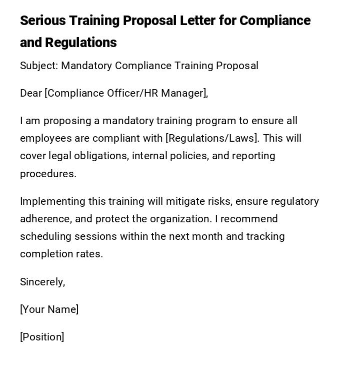 Serious Training Proposal Letter for Compliance and Regulations