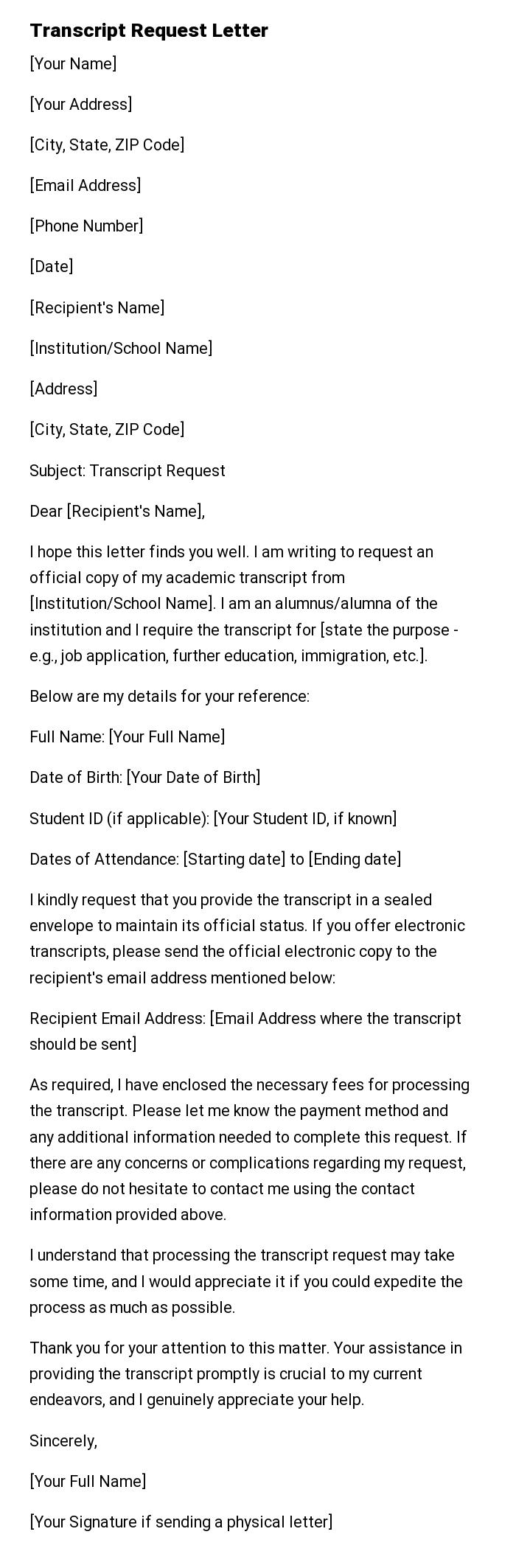 Transcript Request Letter