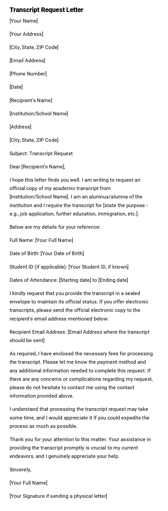 Transcript Request Letter