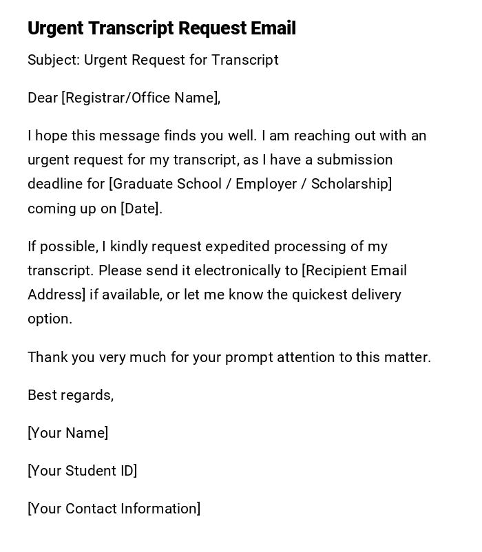Urgent Transcript Request Email Urgent Transcript Request Email