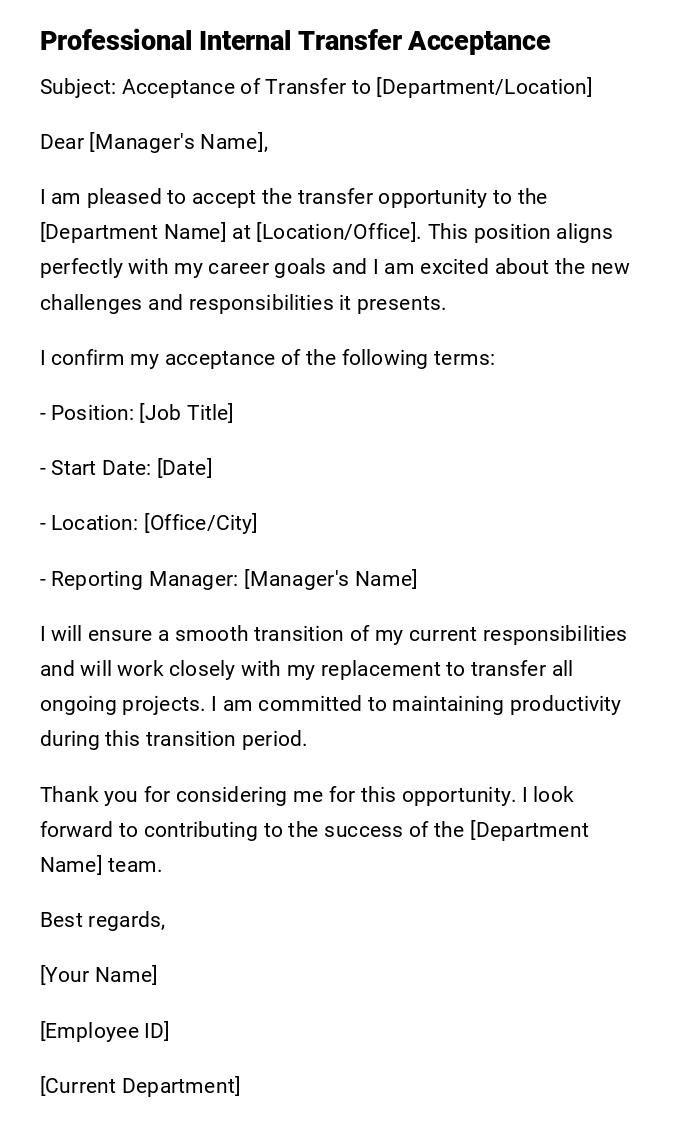 Professional Internal Transfer Acceptance Professional Internal Transfer Acceptance