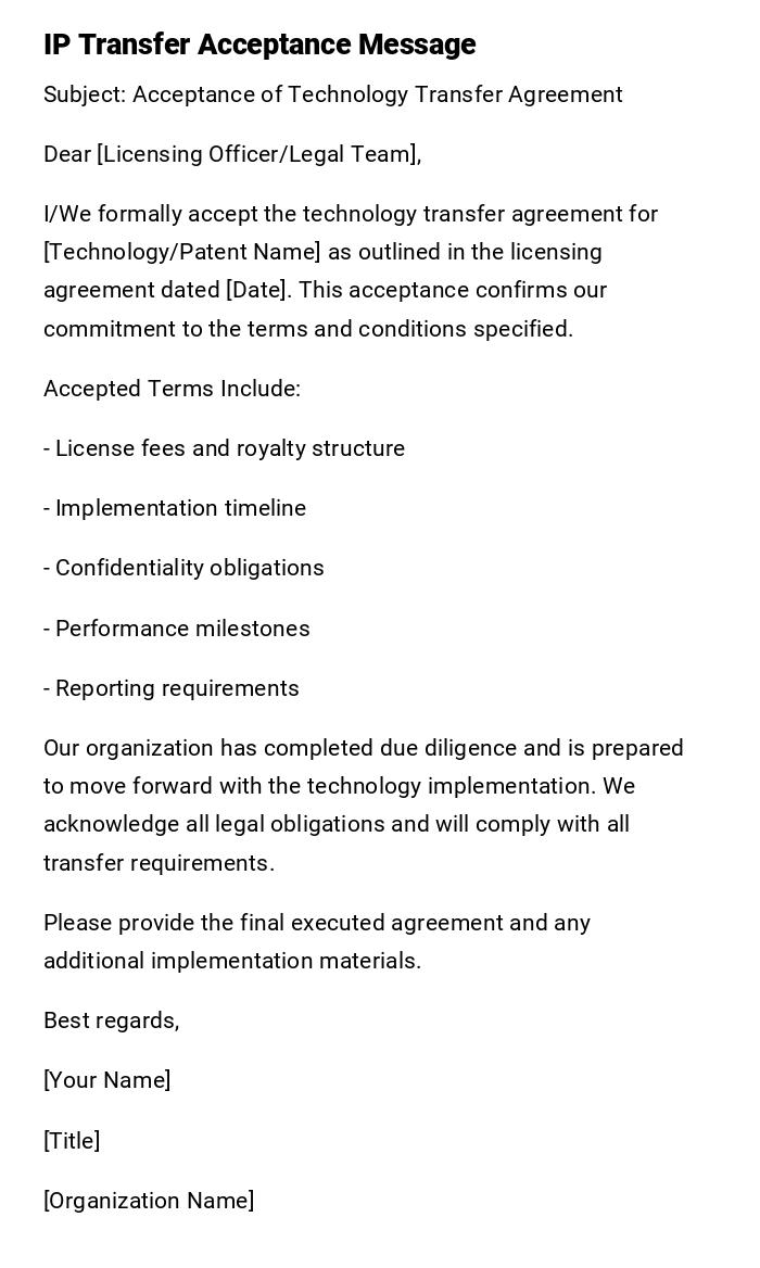 IP Transfer Acceptance Message IP Transfer Acceptance Message