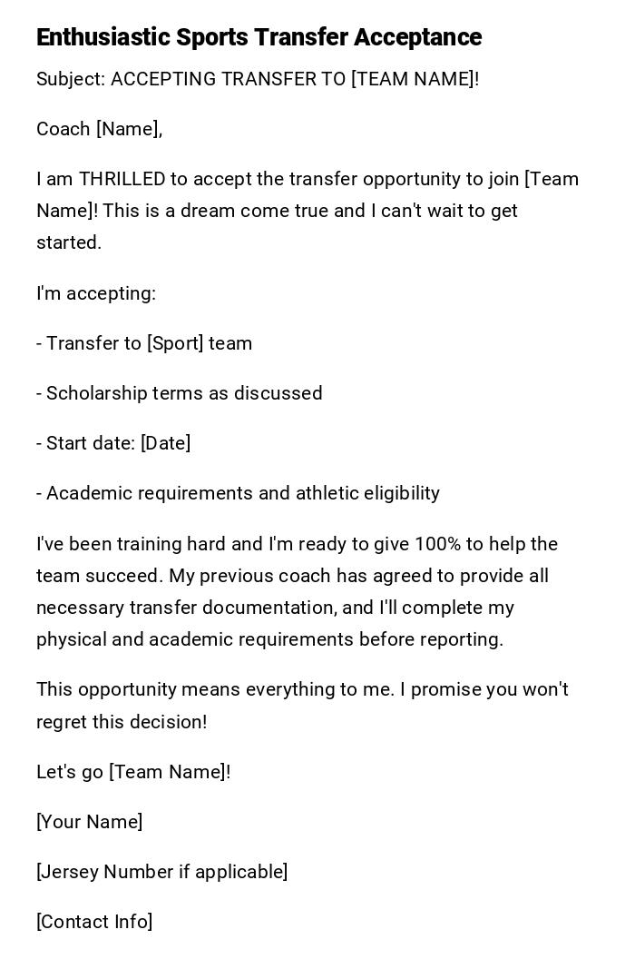 Enthusiastic Sports Transfer Acceptance Enthusiastic Sports Transfer Acceptance