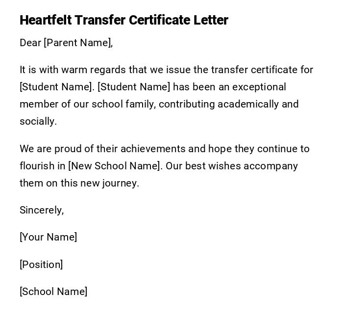 Heartfelt Transfer Certificate Letter