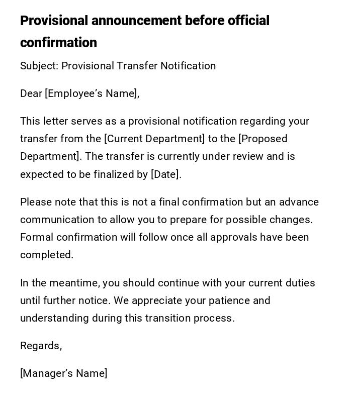 Provisional announcement before official confirmation Provisional announcement before official confirmation