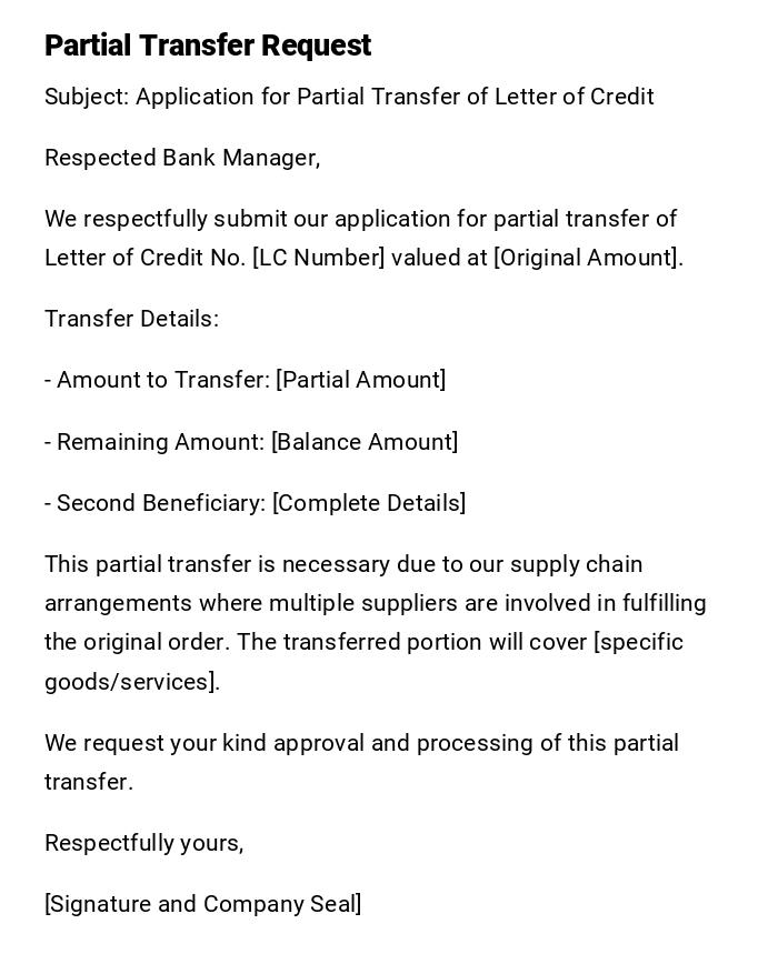 Partial Transfer Request
