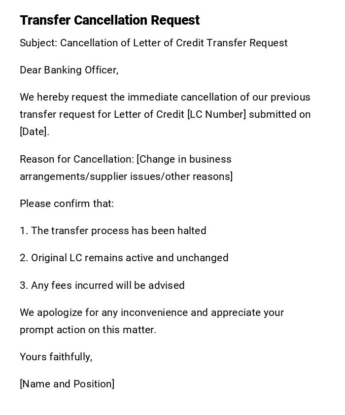 Transfer Cancellation Request