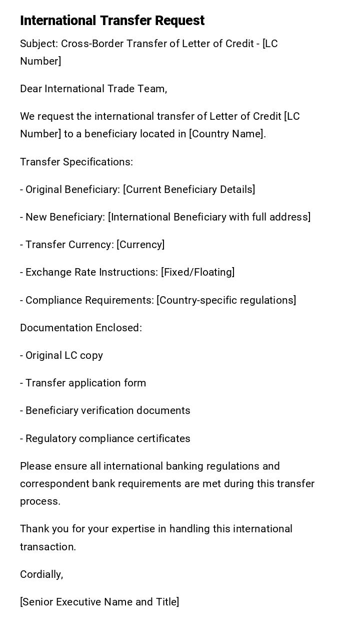 International Transfer Request