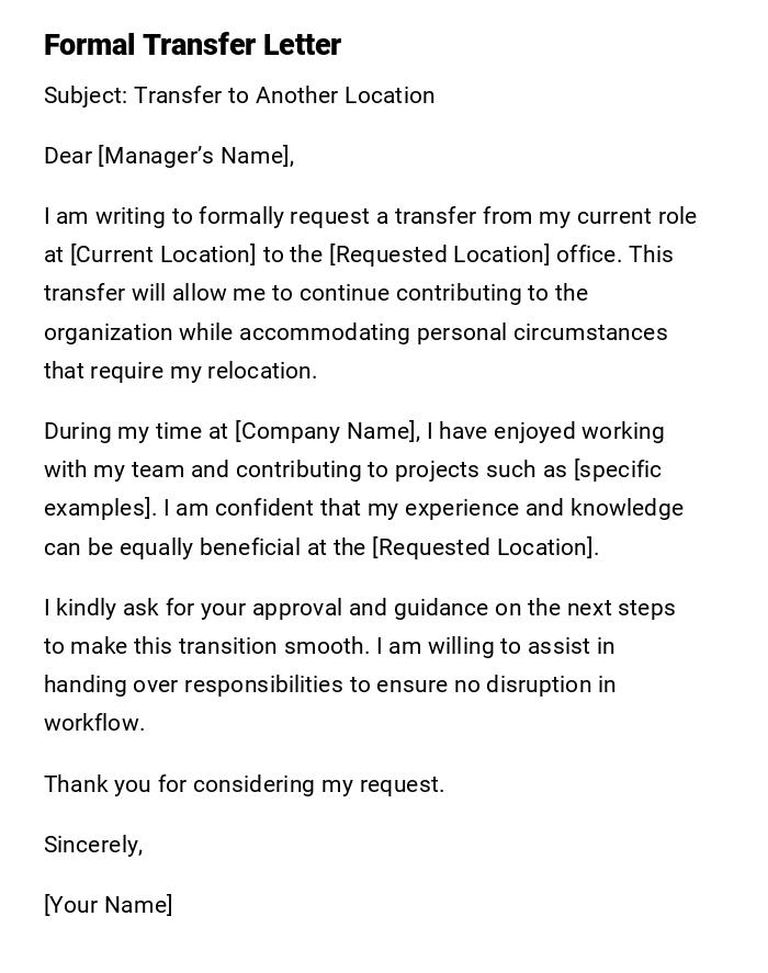 Formal Transfer Letter