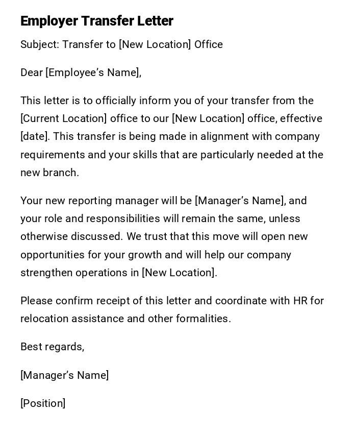 Employer Transfer Letter