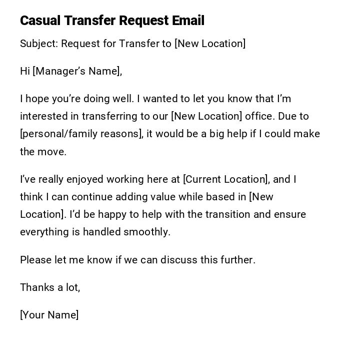 Casual Transfer Request Email
