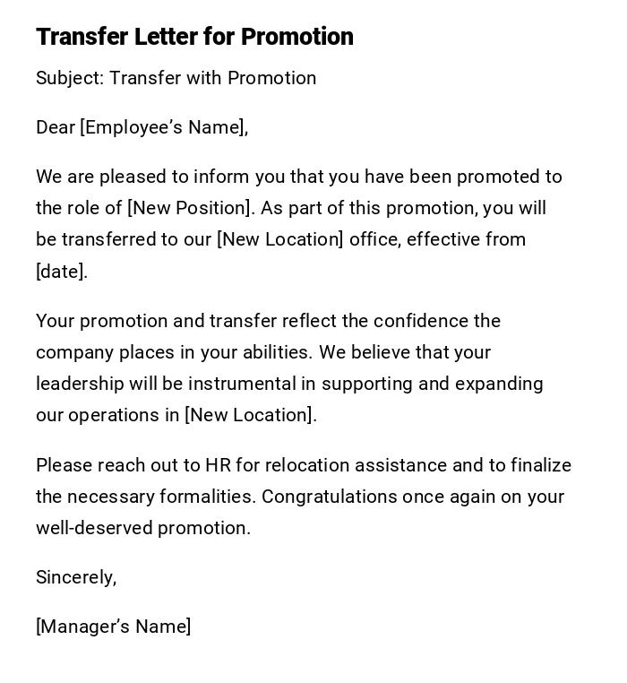 Transfer Letter for Promotion