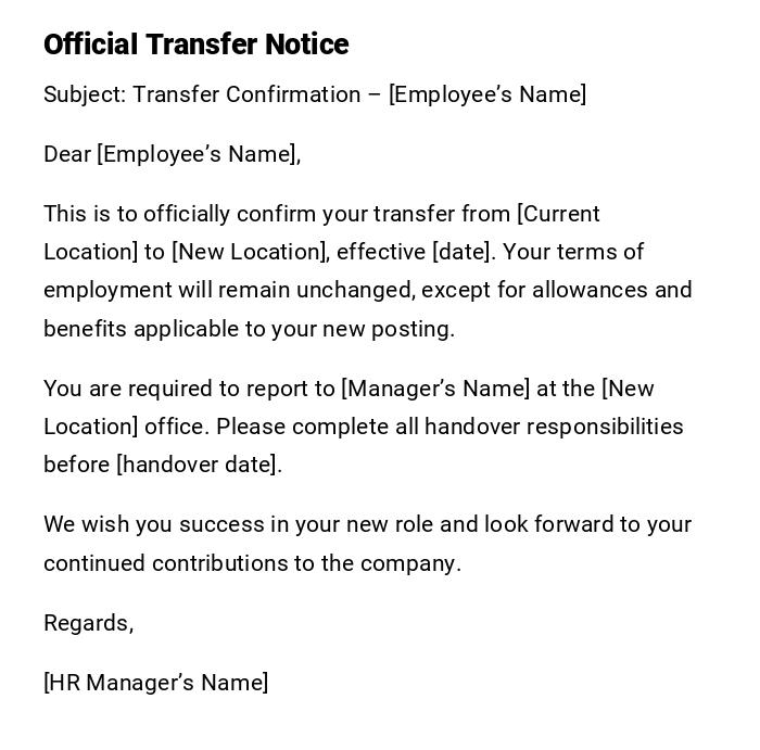 Official Transfer Notice