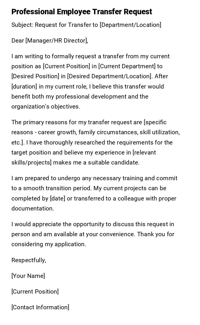 Professional Employee Transfer Request Professional Employee Transfer Request