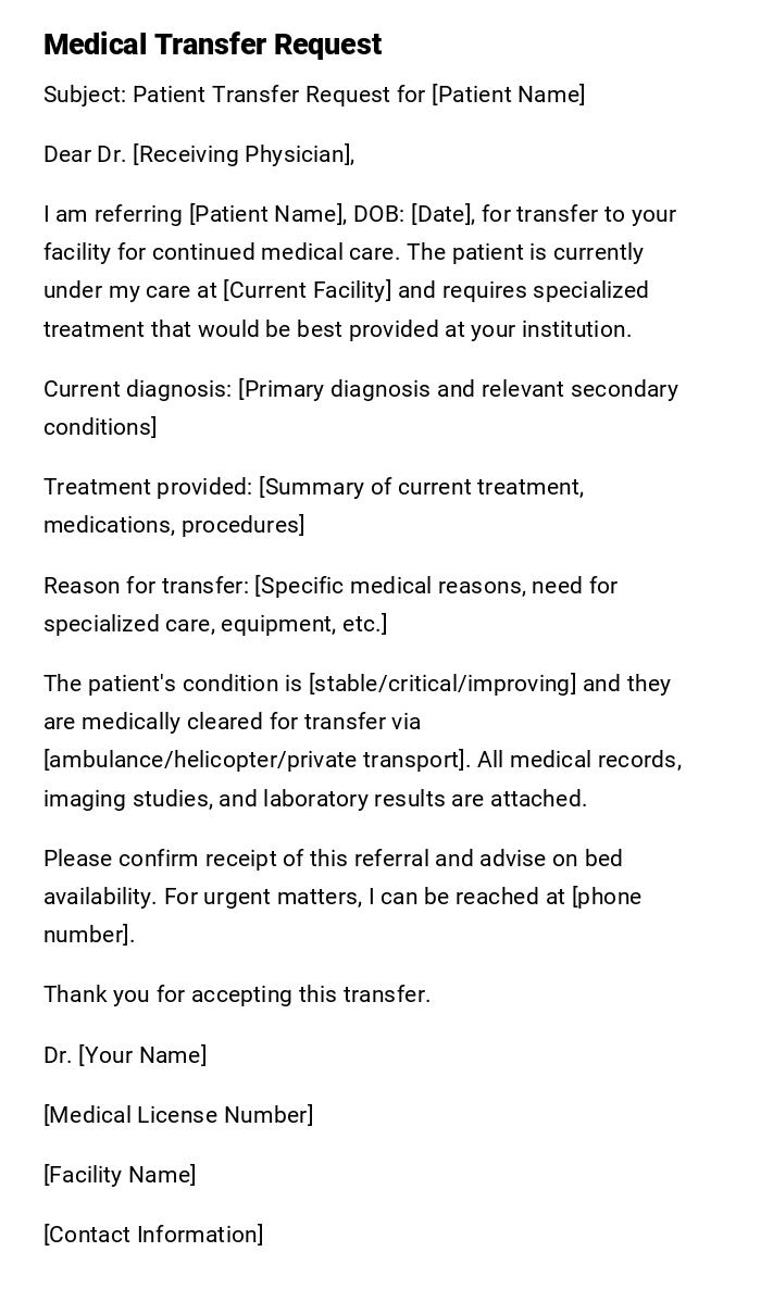 Medical Transfer Request Medical Transfer Request