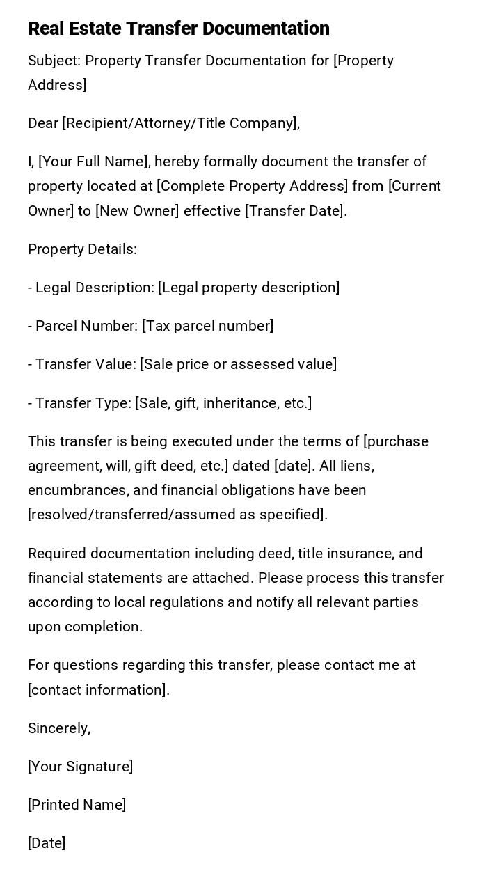 Real Estate Transfer Documentation Real Estate Transfer Documentation