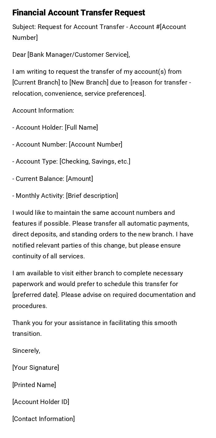 Financial Account Transfer Request Financial Account Transfer Request