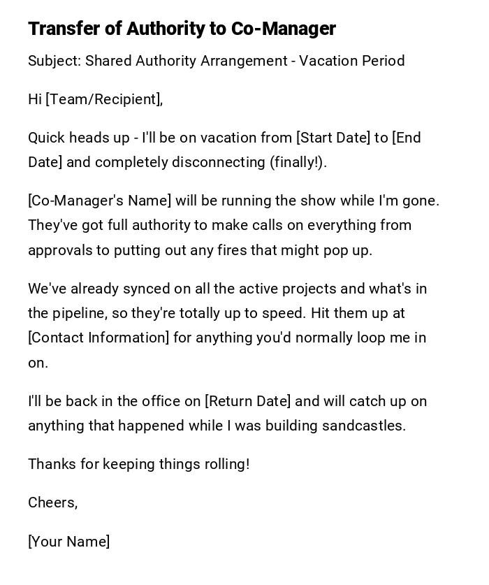 Transfer of Authority to Co-Manager Transfer of Authority to Co-Manager