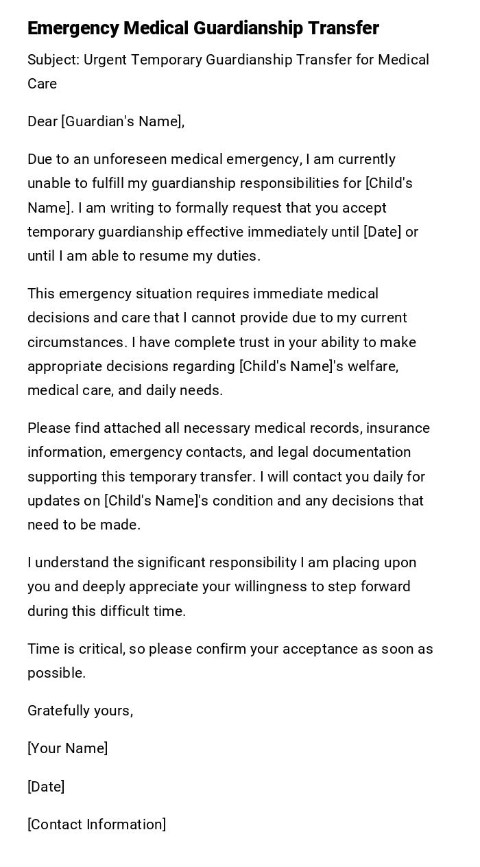 Emergency Medical Guardianship Transfer