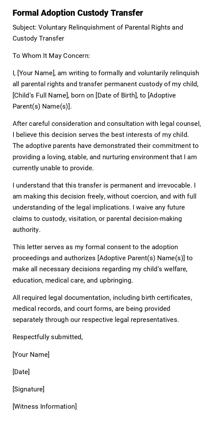 Formal Adoption Custody Transfer