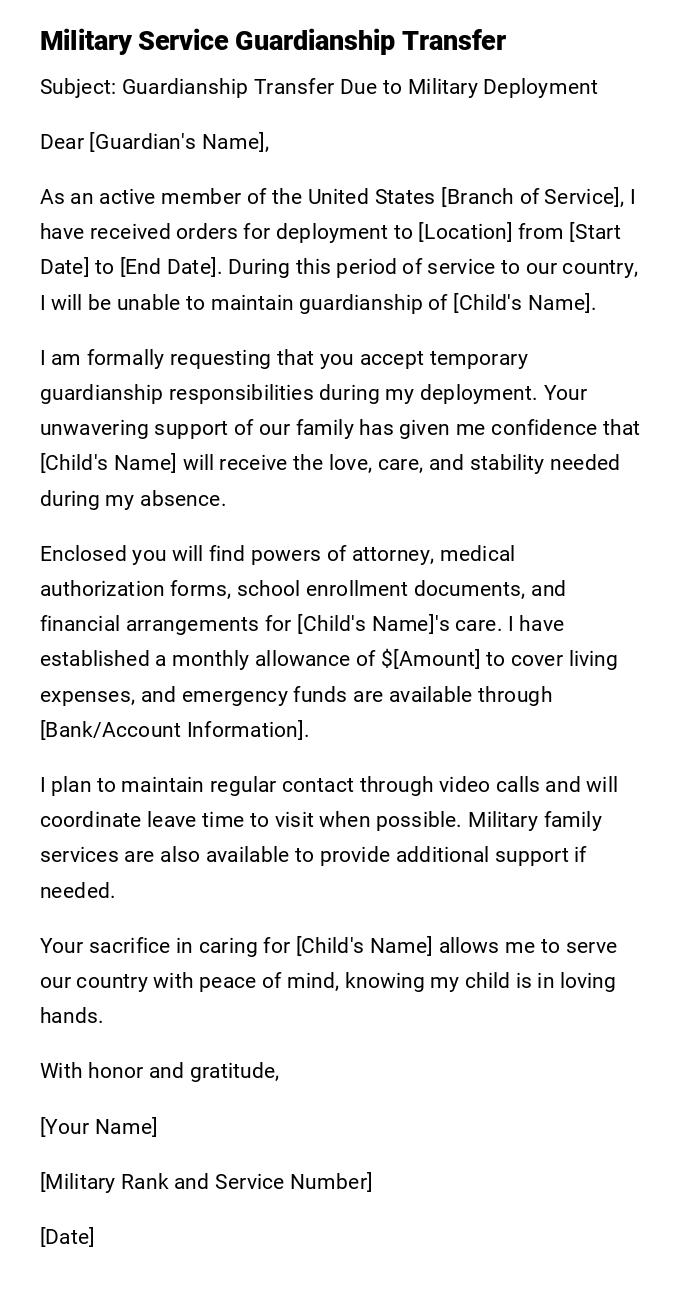 Military Service Guardianship Transfer