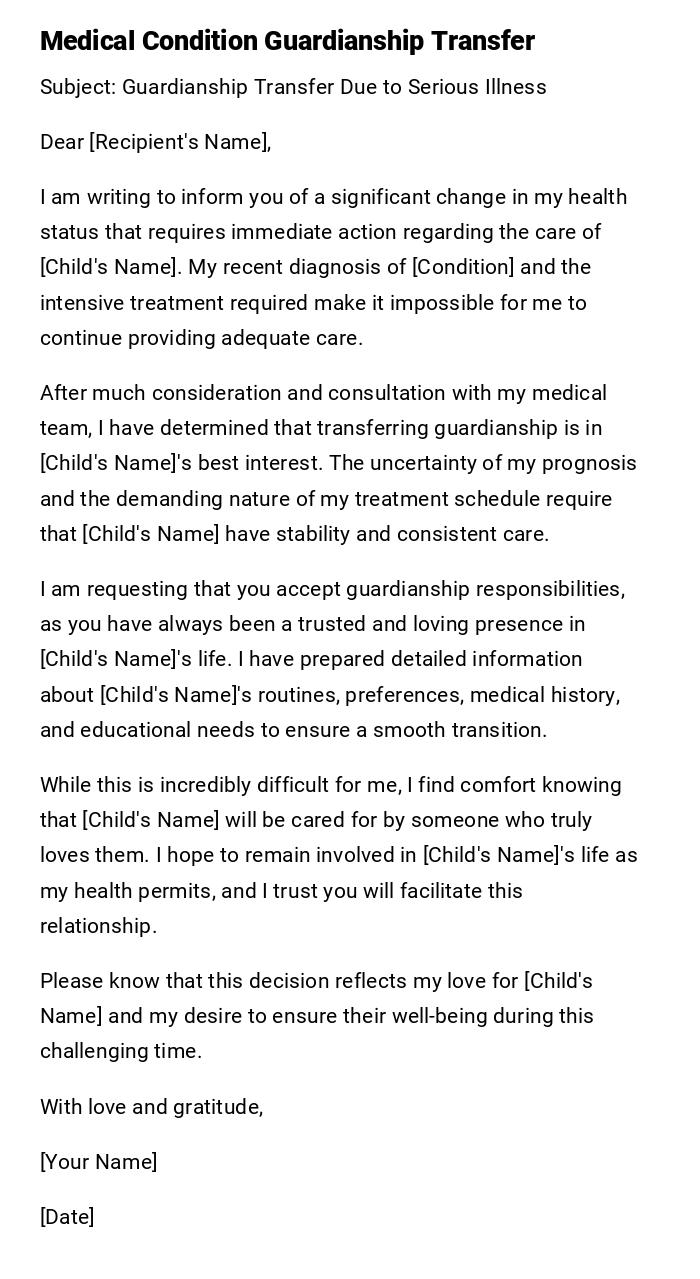 Medical Condition Guardianship Transfer