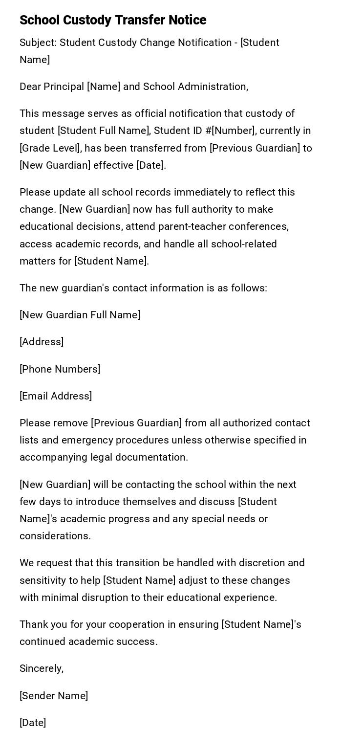 School Custody Transfer Notice