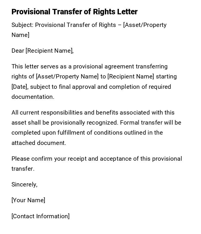 Provisional Transfer of Rights Letter