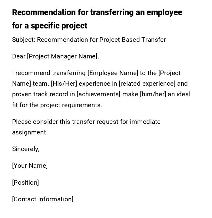 Recommendation for transferring an employee for a specific project