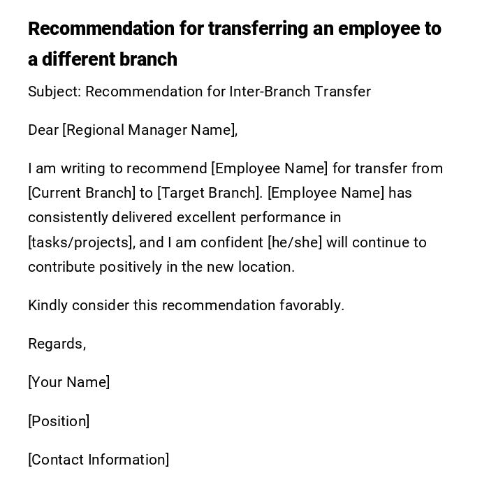 Recommendation for transferring an employee to a different branch