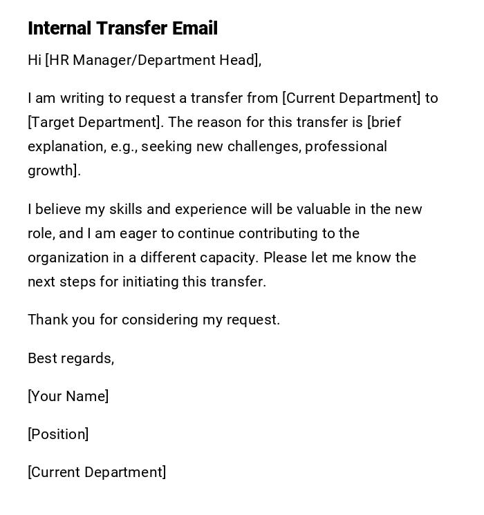 Internal Transfer Email Internal Transfer Email