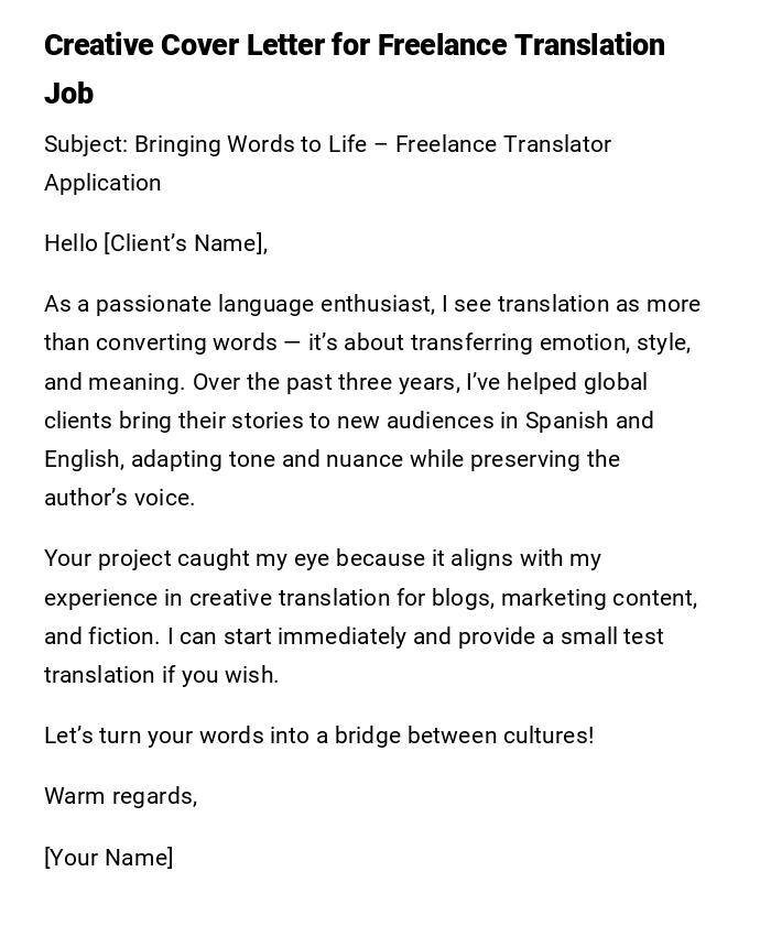 Creative Cover Letter for Freelance Translation Job Creative Cover Letter for Freelance Translation Job