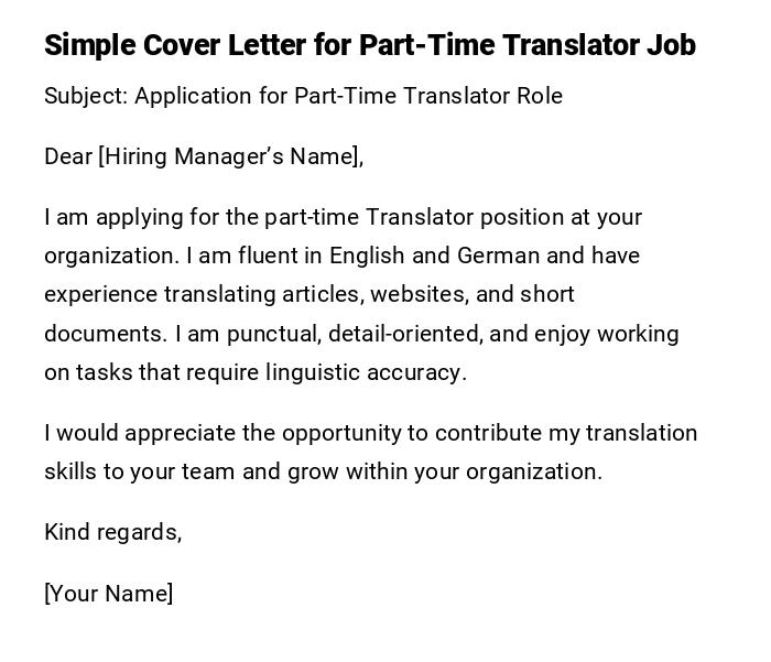 Simple Cover Letter for Part-Time Translator Job Simple Cover Letter for Part-Time Translator Job