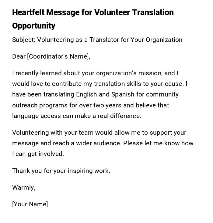 Heartfelt Message for Volunteer Translation Opportunity Heartfelt Message for Volunteer Translation Opportunity
