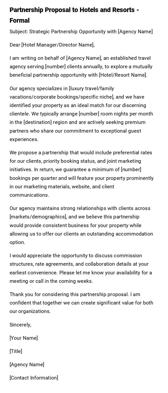 Partnership Proposal to Hotels and Resorts - Formal