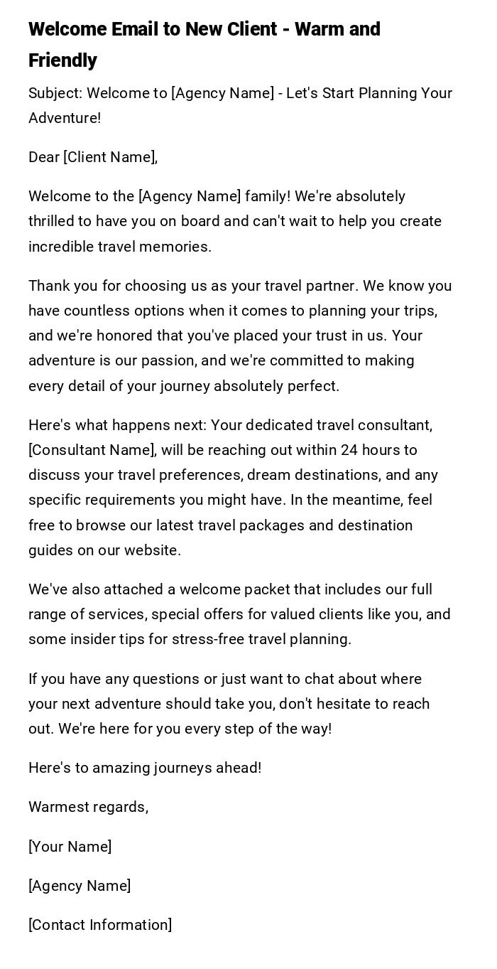 Welcome Email to New Client - Warm and Friendly